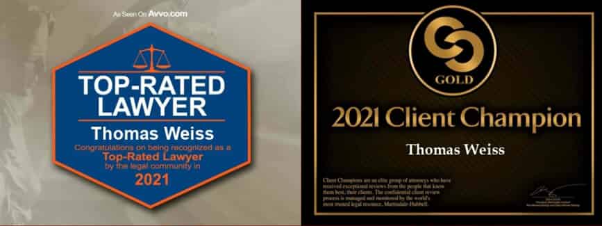 Thomas Weiss named Avvo "Top-Rated Lawyer 2021" & Martindale-Hubbell 2021 "Client Champion"